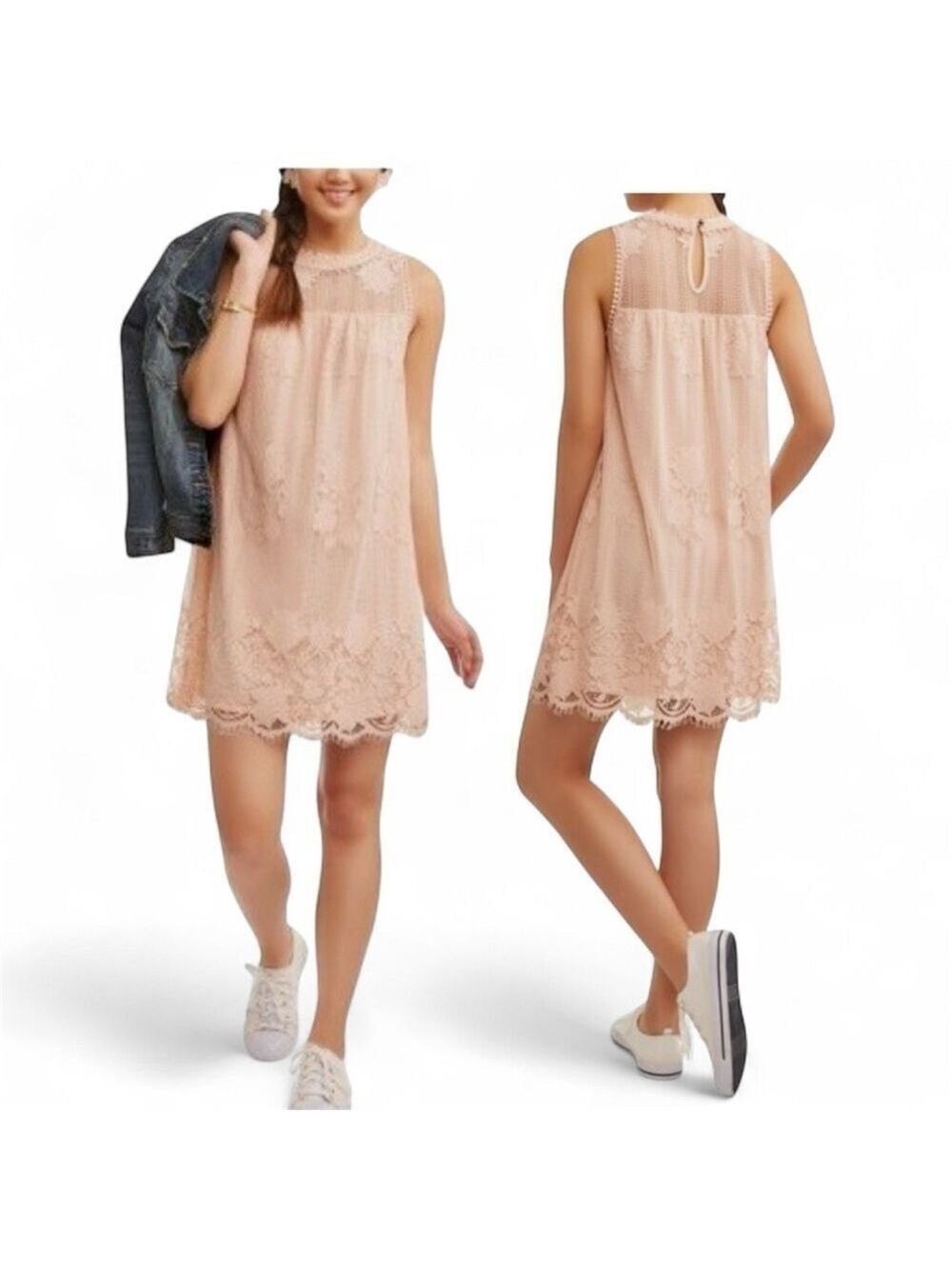 No Boundaries Peach Lace Top Large